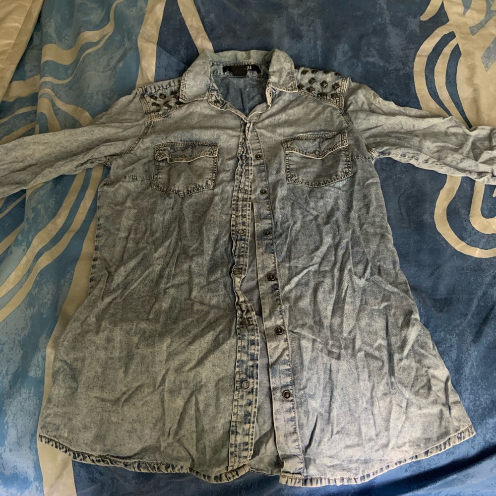 Acid wash denim button shirt